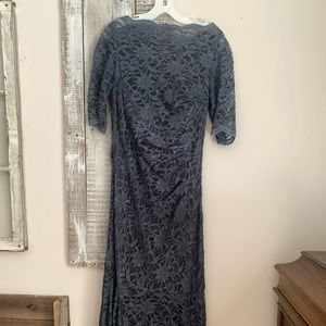 David’s Bridal Nightway formal dress in the color navy blue.